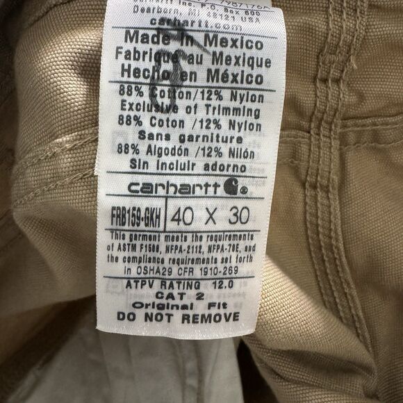 Carhartt Pants Mens 40x30 Khaki Tan Flame Resistant Midweight Canvas‎ Pant Loose - Picture 5 of 5